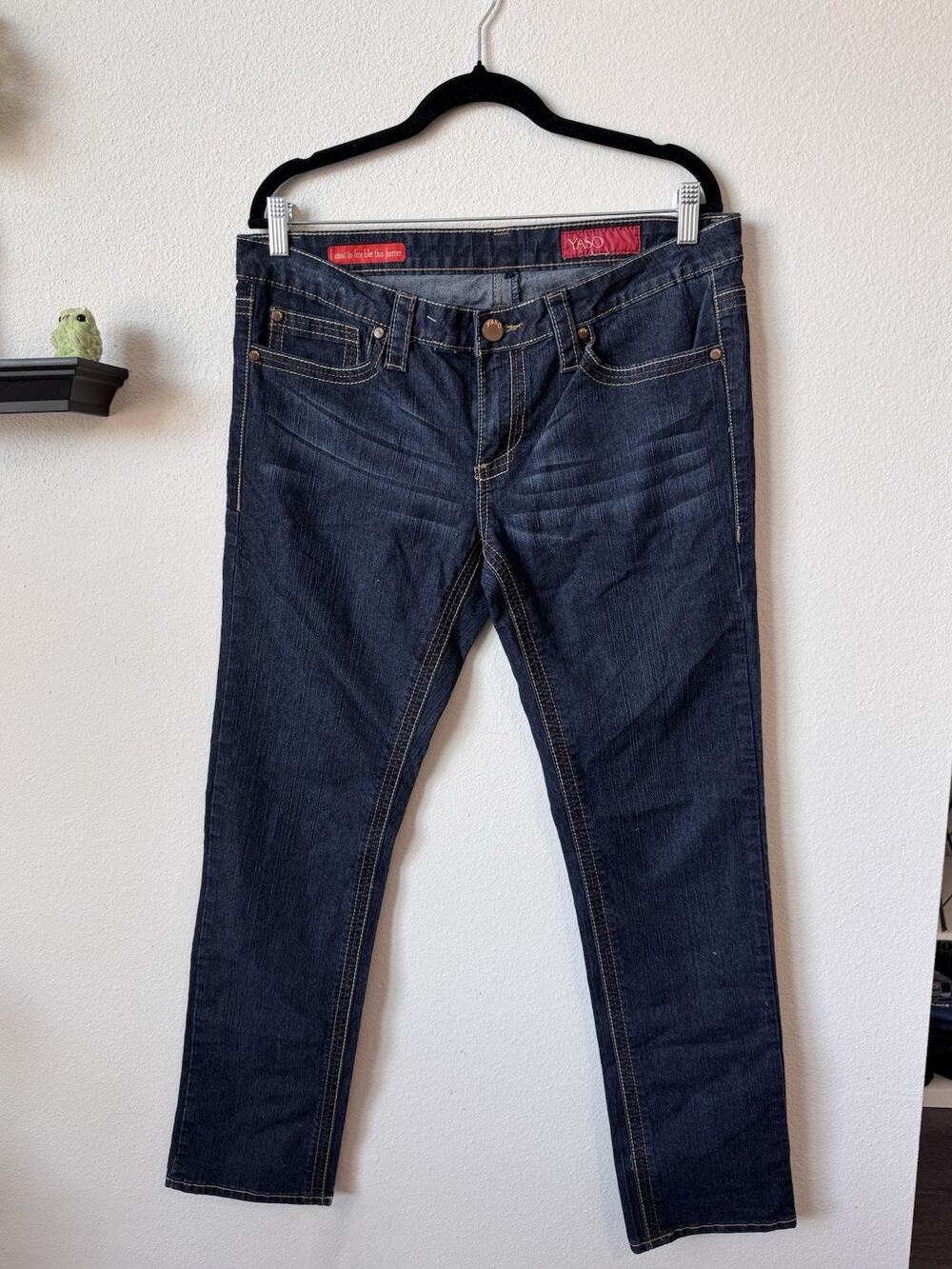 YASO Dark Wash Contrast Stitch Jeans | Y2K Inspired